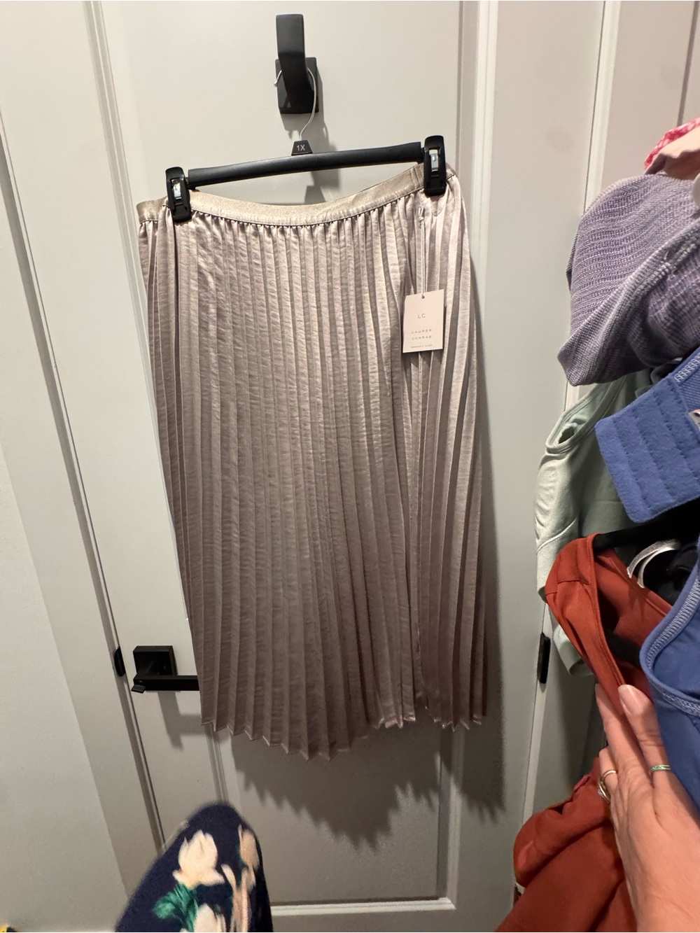 LC Lauren Conrad Pleated Midi Skirt in Light Taupe
